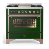 ILVE Majestic III 36-inch Dual Fuel Range with 6 Natural Gas Burner, Griddle and Triple Glass Door Electric Oven in Emerald Green with Copper Trim (UM36FNR3EGP)