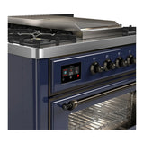ILVE Majestic III 36-inch Dual Fuel Range with 6 Natural Gas Burner, Griddle and Triple Glass Door Electric Oven in Midnight Blue with Burnished Trim (UM36FNR3MBB)