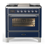 ILVE Majestic III 36-inch Dual Fuel Range with 6 Natural Gas Burner, Griddle and Triple Glass Door Electric Oven in Midnight Blue with Chrome Trim (UM36FNR3MBC)