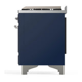 ILVE Majestic III 36-inch Dual Fuel Range with 6 Natural Gas Burner, Griddle and Triple Glass Door Electric Oven in Midnight Blue with Chrome Trim (UM36FNR3MBC)