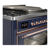 ILVE Majestic III 36-inch Dual Fuel Range with 6 Natural Gas Burner, Griddle and Triple Glass Door Electric Oven in Midnight Blue with Copper Trim (UM36FNR3MBP)