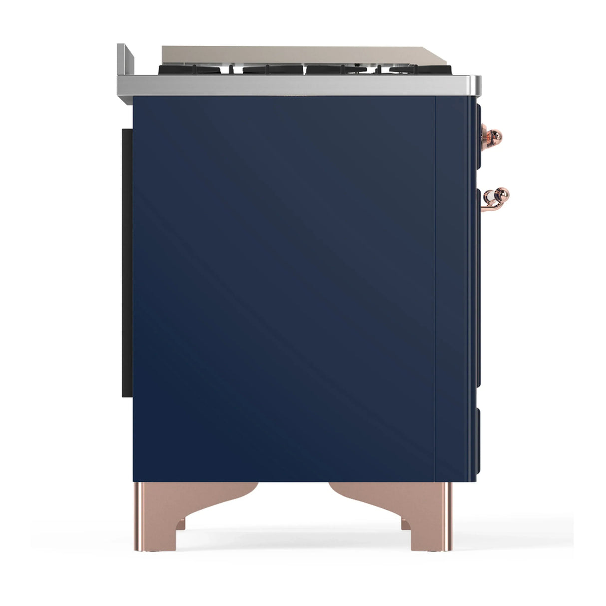ILVE Majestic III 36-inch Dual Fuel Range with 6 Natural Gas Burner, Griddle and Triple Glass Door Electric Oven in Midnight Blue with Copper Trim (UM36FNR3MBP)