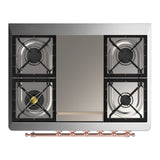 ILVE Majestic III 36-inch Dual Fuel Range with 6 Natural Gas Burner, Griddle and Triple Glass Door Electric Oven in Midnight Blue with Copper Trim (UM36FNR3MBP)