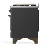 ILVE Majestic III 36-inch Dual Fuel Range with 6 Natural Gas Burner, Griddle and Triple Glass Door Electric Oven in Graphite Matte with Burnished Trim (UM36FNR3MGB)
