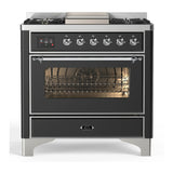 ILVE Majestic III 36-inch Dual Fuel Range with 6 Natural Gas Burner, Griddle and Triple Glass Door Electric Oven in Graphite Matte with Chrome Trim (UM36FNR3MGC)