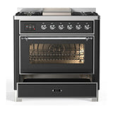 ILVE Majestic III 36-inch Dual Fuel Range with 6 Natural Gas Burner, Griddle and Triple Glass Door Electric Oven in Graphite Matte with Chrome Trim (UM36FNR3MGC)