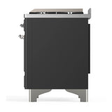 ILVE Majestic III 36-inch Dual Fuel Range with 6 Natural Gas Burner, Griddle and Triple Glass Door Electric Oven in Graphite Matte with Chrome Trim (UM36FNR3MGC)