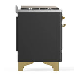 ILVE Majestic III 36-inch Dual Fuel Range with 5 Liquid Propane Burner, Griddle and Triple Glass Door Electric Oven in Graphite Matte with Brass Trim (UM36FNR3MGGLP)