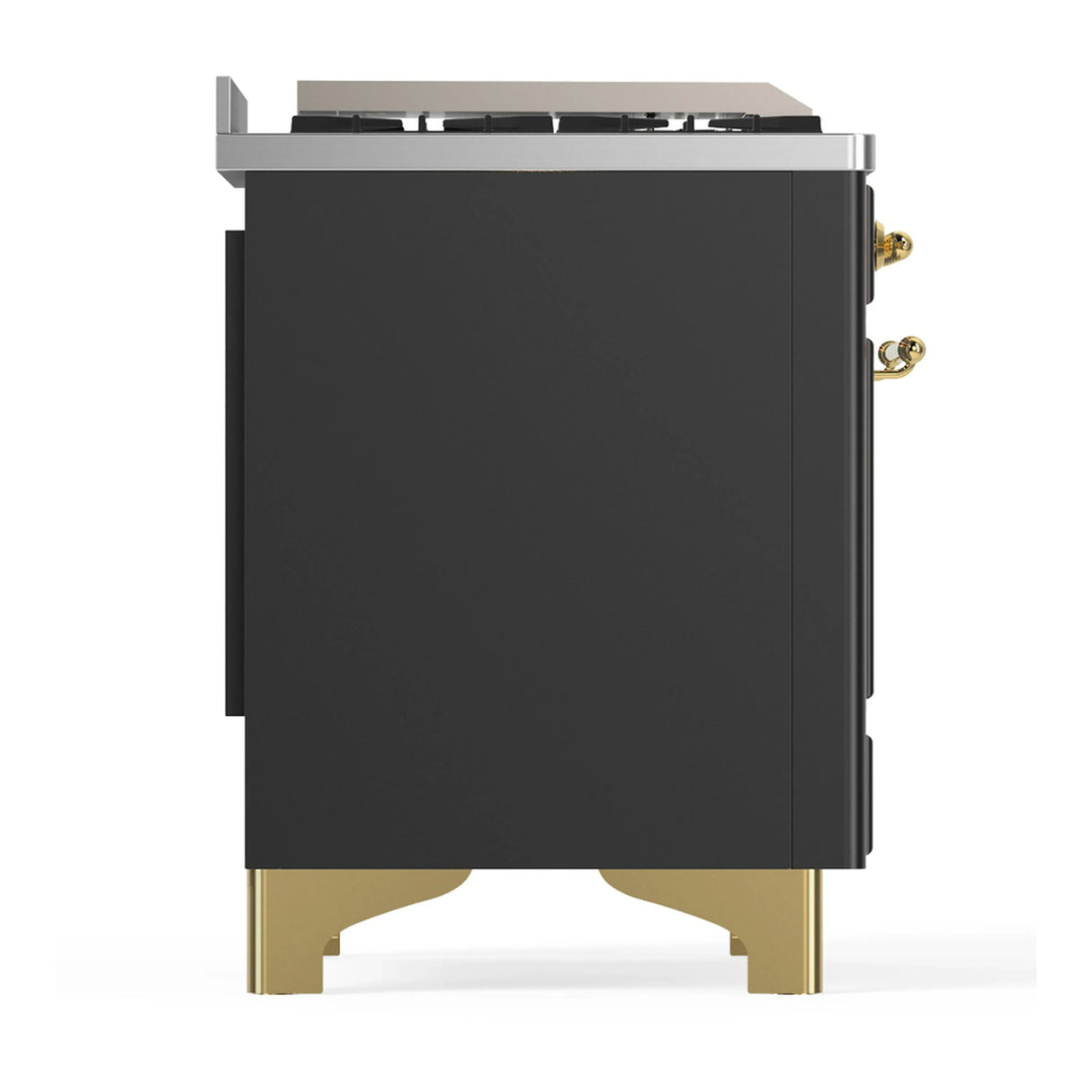 ILVE Majestic III 36-inch Dual Fuel Range with 6 Natural Gas Burner, Griddle and Triple Glass Door Electric Oven in Graphite Matte with Brass Trim (UM36FNR3MGG)