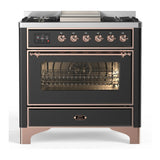 ILVE Majestic III 36-inch Dual Fuel Range with 6 Natural Gas Burner, Griddle and Triple Glass Door Electric Oven in Graphite Matte with Copper Trim (UM36FNR3MGP)
