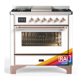 ILVE Majestic III 36-inch Dual Fuel Range with 6 Natural Gas Burner, Griddle and Triple Glass Door Electric Oven in RAL with Copper Trim (UM36FNR3RAP)