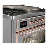 ILVE Majestic III 36-inch Dual Fuel Range with 6 Natural Gas Burner, Griddle and Triple Glass Door Electric Oven in Stainless Steel with Copper Trim (UM36FNR3SSP)