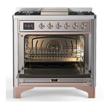ILVE Majestic III 36-inch Dual Fuel Range with 6 Natural Gas Burner, Griddle and Triple Glass Door Electric Oven in Stainless Steel with Copper Trim (UM36FNR3SSP)