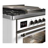 ILVE Majestic III 36-inch Dual Fuel Range with 5 Liquid Propane Burner, Griddle and Triple Glass Door Electric Oven in White with Burnished Trim (UM36FNR3WHBLP)