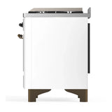 ILVE Majestic III 36-inch Dual Fuel Range with 5 Liquid Propane Burner, Griddle and Triple Glass Door Electric Oven in White with Burnished Trim (UM36FNR3WHBLP)