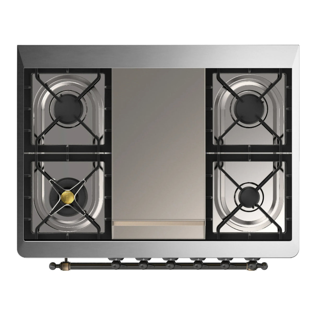 ILVE Majestic III 36-inch Dual Fuel Range with 5 Liquid Propane Burner, Griddle and Triple Glass Door Electric Oven in White with Burnished Trim (UM36FNR3WHBLP)