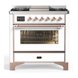 ILVE Majestic III 36-inch Dual Fuel Range with 6 Natural Gas Burner, Griddle and Triple Glass Door Electric Oven in White with Copper Trim (UM36FNR3WHP)