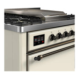 ILVE Majestic III 36-inch Dual Fuel Range with 6 Natural Gas Burner, Griddle and Solid Door Electric Oven in Antique White with Burnished Trim (UM36FQNR3AWB)