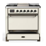 ILVE Majestic III 36-inch Dual Fuel Range with 5 Liquid Propane Burner, Griddle and Solid Door Electric Oven in Antique White with Burnished Trim (UM36FQNR3AWBLP)