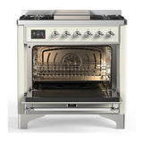 ILVE Majestic III 36-inch Dual Fuel Range with 5 Liquid Propane Burner, Griddle and Solid Door Electric Oven in Antique White with Chrome Trim (UM36FQNR3AWCLP)