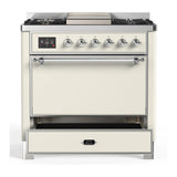 ILVE Majestic III 36-inch Dual Fuel Range with 5 Liquid Propane Burner, Griddle and Solid Door Electric Oven in Antique White with Chrome Trim (UM36FQNR3AWCLP)
