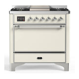 ILVE Majestic III 36-inch Dual Fuel Range with 5 Liquid Propane Burner, Griddle and Solid Door Electric Oven in Antique White with Chrome Trim (UM36FQNR3AWCLP)