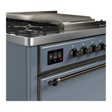 ILVE Majestic III 36-inch Dual Fuel Range with 5 Liquid Propane Burner, Griddle and Solid Door Electric Oven in Blue Grey with Burnished Trim (UM36FQNR3BGBLP)