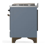 ILVE Majestic III 36-inch Dual Fuel Range with 5 Liquid Propane Burner, Griddle and Solid Door Electric Oven in Blue Grey with Burnished Trim (UM36FQNR3BGBLP)