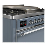 ILVE Majestic III 36-inch Dual Fuel Range with 6 Natural Gas Burner, Griddle and Solid Door Electric Oven in Blue Grey with Chrome Trim (UM36FQNR3BGC)