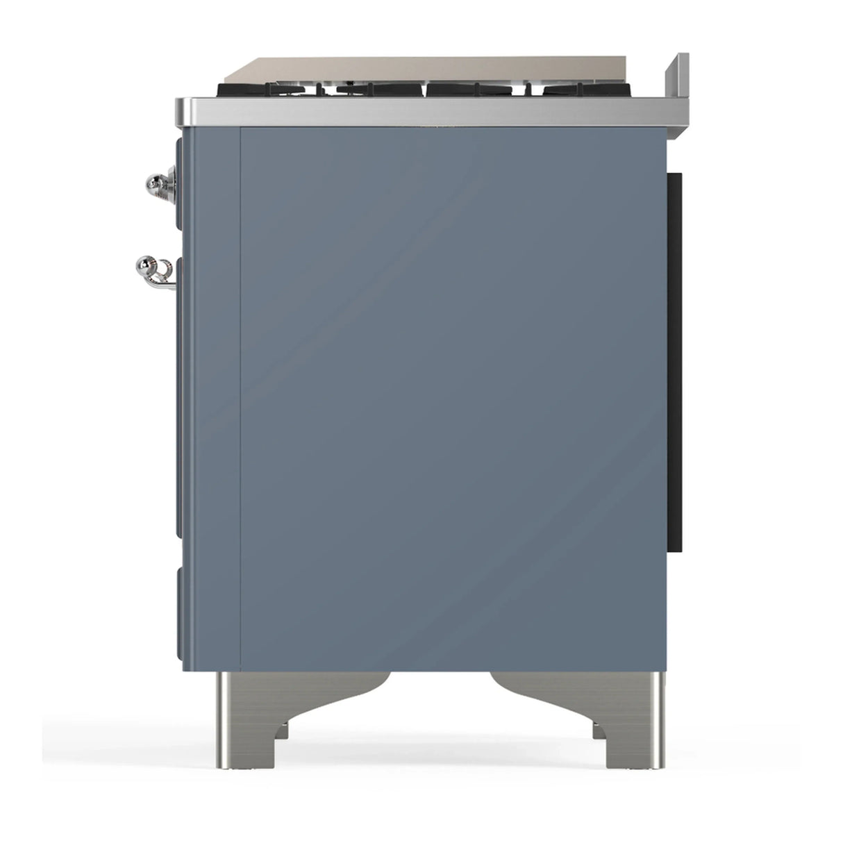 ILVE Majestic III 36-inch Dual Fuel Range with 6 Natural Gas Burner, Griddle and Solid Door Electric Oven in Blue Grey with Chrome Trim (UM36FQNR3BGC)