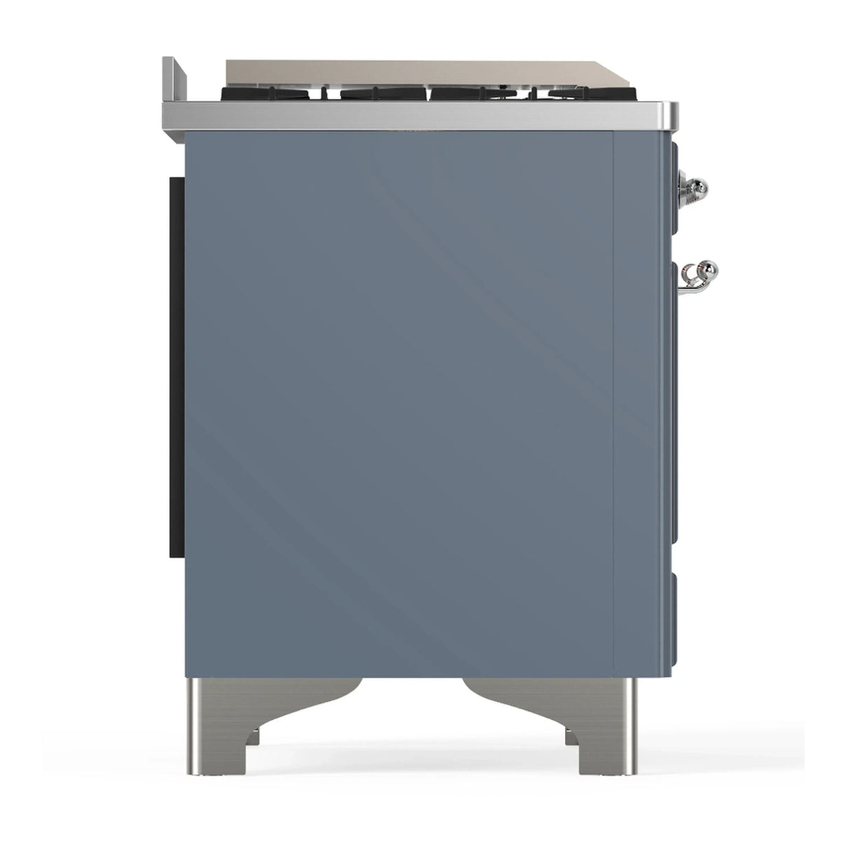 ILVE Majestic III 36-inch Dual Fuel Range with 6 Natural Gas Burner, Griddle and Solid Door Electric Oven in Blue Grey with Chrome Trim (UM36FQNR3BGC)