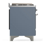 ILVE Majestic III 36-inch Dual Fuel Range with 6 Natural Gas Burner, Griddle and Solid Door Electric Oven in Blue Grey with Chrome Trim (UM36FQNR3BGC)
