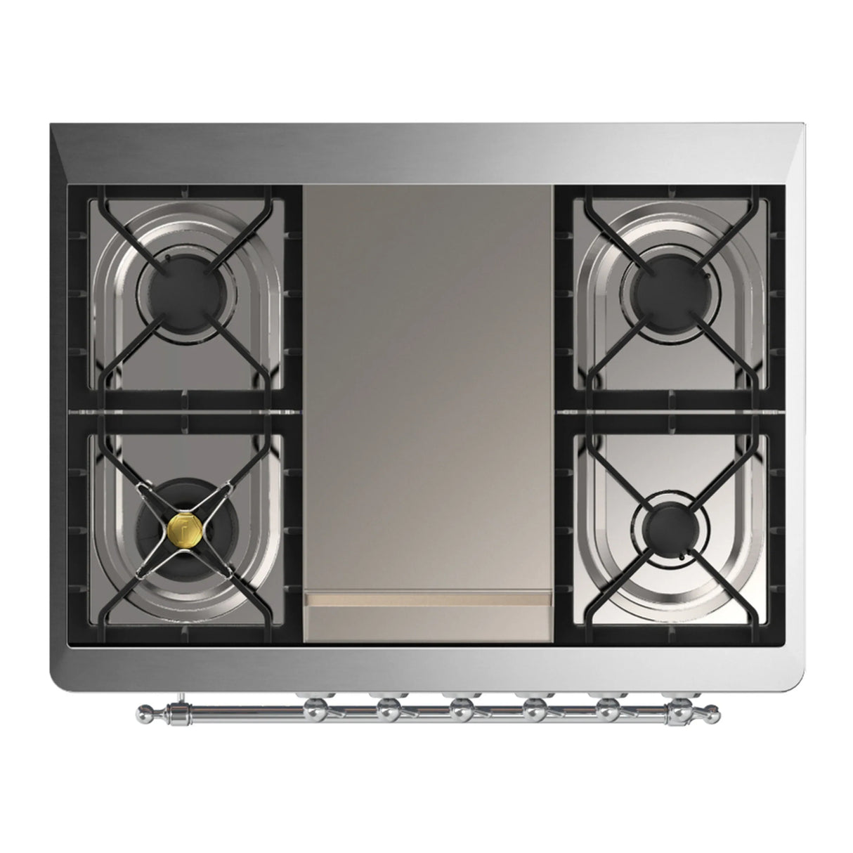 ILVE Majestic III 36-inch Dual Fuel Range with 6 Natural Gas Burner, Griddle and Solid Door Electric Oven in Blue Grey with Chrome Trim (UM36FQNR3BGC)