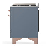 ILVE Majestic III 36-inch Dual Fuel Range with 5 Liquid Propane Burner, Griddle and Solid Door Electric Oven in Blue Grey with Copper Trim (UM36FQNR3BGPLP)