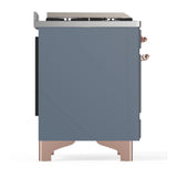 ILVE Majestic III 36-inch Dual Fuel Range with 5 Liquid Propane Burner, Griddle and Solid Door Electric Oven in Blue Grey with Copper Trim (UM36FQNR3BGPLP)