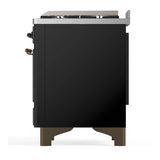 ILVE Majestic III 36-inch Dual Fuel Range with 6 Natural Gas Burner, Griddle and Solid Door Electric Oven in Glossy Black with Burnished Trim (UM36FQNR3BKB)