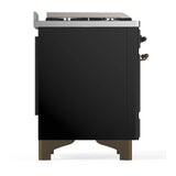 ILVE Majestic III 36-inch Dual Fuel Range with 6 Natural Gas Burner, Griddle and Solid Door Electric Oven in Glossy Black with Burnished Trim (UM36FQNR3BKB)