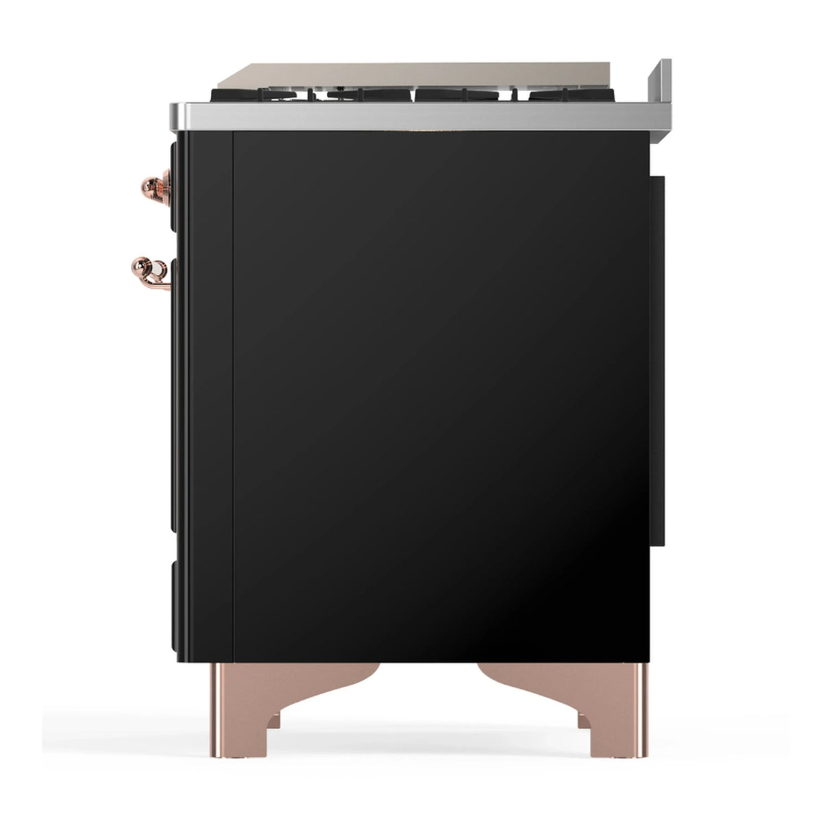 ILVE Majestic III 36-inch Dual Fuel Range with 5 Liquid Propane Burner, Griddle and Solid Door Electric Oven in Glossy Black with Copper Trim (UM36FQNR3BKPLP)