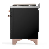 ILVE Majestic III 36-inch Dual Fuel Range with 5 Liquid Propane Burner, Griddle and Solid Door Electric Oven in Glossy Black with Copper Trim (UM36FQNR3BKPLP)