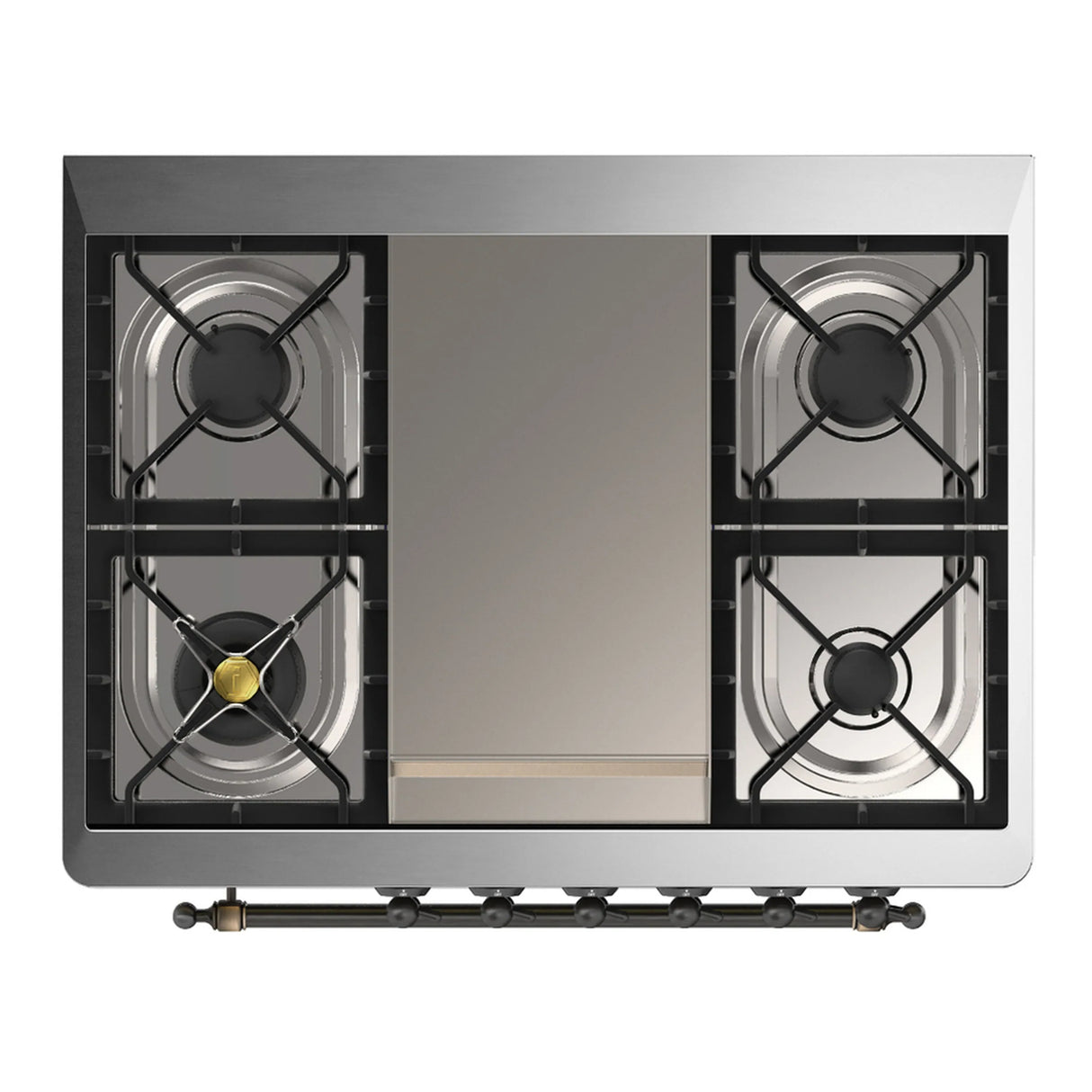 ILVE Majestic III 36-inch Dual Fuel Range with 5 Liquid Propane Burner, Griddle and Solid Door Electric Oven in Burgundy with Burnished Trim (UM36FQNR3BUBLP)