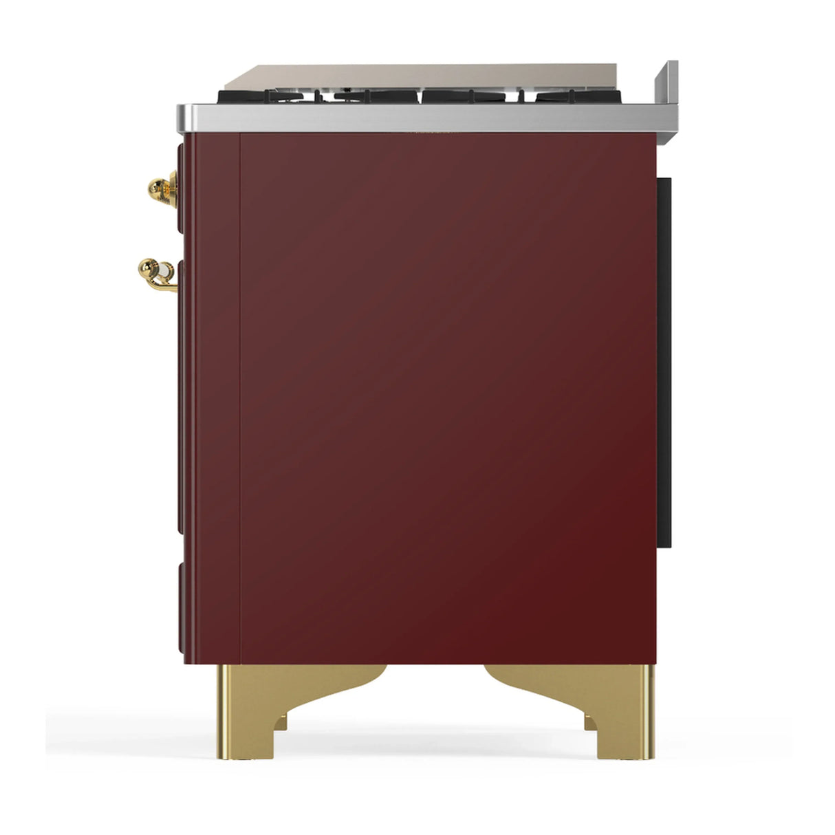 ILVE Majestic III 36-inch Dual Fuel Range with 6 Natural Gas Burner, Griddle and Solid Door Electric Oven in Burgundy with Brass Trim (UM36FQNR3BUG)