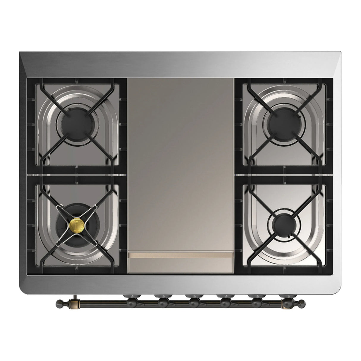 ILVE Majestic III 36-inch Dual Fuel Range with 6 Natural Gas Burner, Griddle and Solid Door Electric Oven in Emerald Green with Burnished Trim (UM36FQNR3EGB)
