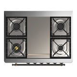 ILVE Majestic III 36-inch Dual Fuel Range with 6 Natural Gas Burner, Griddle and Solid Door Electric Oven in Emerald Green with Burnished Trim (UM36FQNR3EGB)