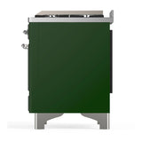 ILVE Majestic III 36-inch Dual Fuel Range with 5 Liquid Propane Burner, Griddle and Solid Door Electric Oven in Emerald Green with Chrome Trim (UM36FQNR3EGCLP)