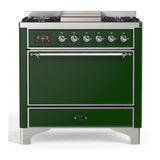 ILVE Majestic III 36-inch Dual Fuel Range with 5 Liquid Propane Burner, Griddle and Solid Door Electric Oven in Emerald Green with Chrome Trim (UM36FQNR3EGCLP)