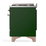 ILVE Majestic III 36-inch Dual Fuel Range with 6 Natural Gas Burner, Griddle and Solid Door Electric Oven in Emerald Green with Copper Trim (UM36FQNR3EGP)