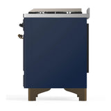 ILVE Majestic III 36-inch Dual Fuel Range with 6 Natural Gas Burner, Griddle and Solid Door Electric Oven in Midnight Blue with Burnished Trim (UM36FQNR3MBB)