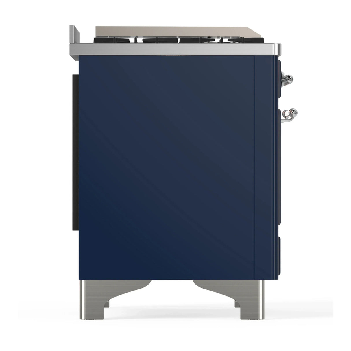 ILVE Majestic III 36-inch Dual Fuel Range with 6 Natural Gas Burner, Griddle and Solid Door Electric Oven in Midnight Blue with Chrome Trim (UM36FQNR3MBC)