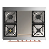 ILVE Majestic III 36-inch Dual Fuel Range with 5 Liquid Propane Burner, Griddle and Solid Door Electric Oven in Midnight Blue with Copper Trim (UM36FQNR3MBPLP)