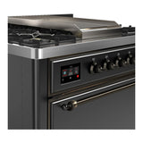 ILVE Majestic III 36-inch Dual Fuel Range with 6 Natural Gas Burner, Griddle and Solid Door Electric Oven in Graphite Matte with Burnished Trim (UM36FQNR3MGB)